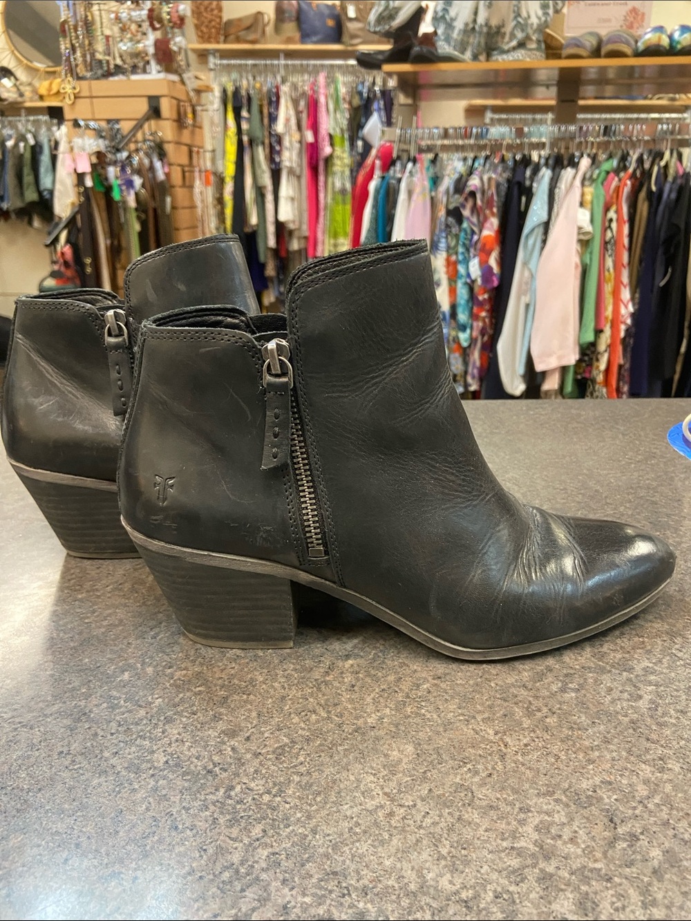 Frye Black Leather Ankle Booties with Side Zip
